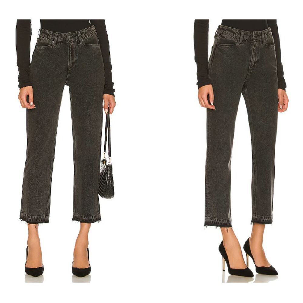 Paige Sarah Straight Ankle Undone Hem Jeans Sz 31 NWT Priscilla Destructed Black